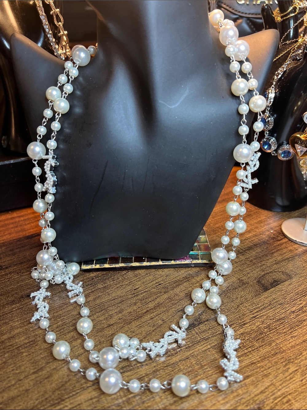 Pearl & Crystal Multi-Strand Necklace - White